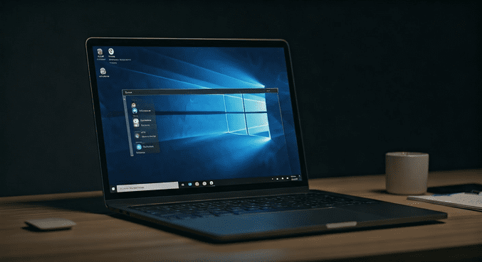 alt_text: Osoba pracująca na komputerze z Windows, optymalizująca produktywność w profesjonalnym otoczeniu.